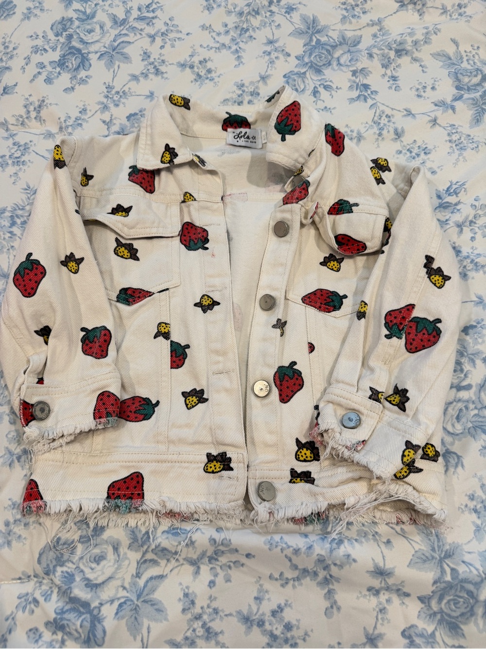 Kids Strawberry Print Cotton Jacket - White